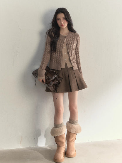 “Hazelnut Latte” Detachable Collar Retro Knit Cardigan
