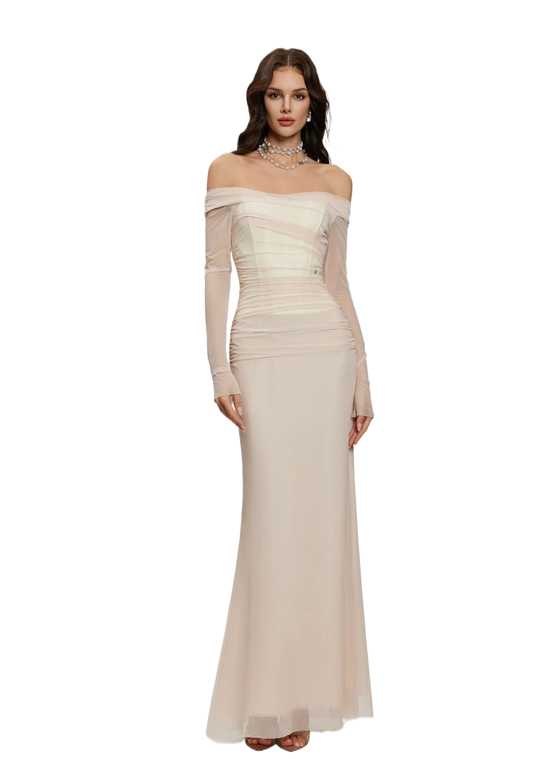 Off-Shoulder Mesh Corset Gown
