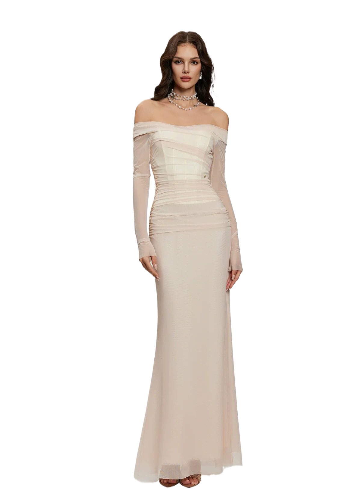 Off-Shoulder Mesh Corset Gown