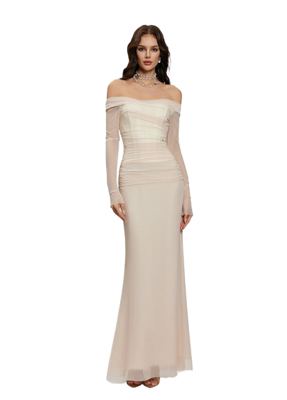Off-Shoulder Mesh Corset Gown