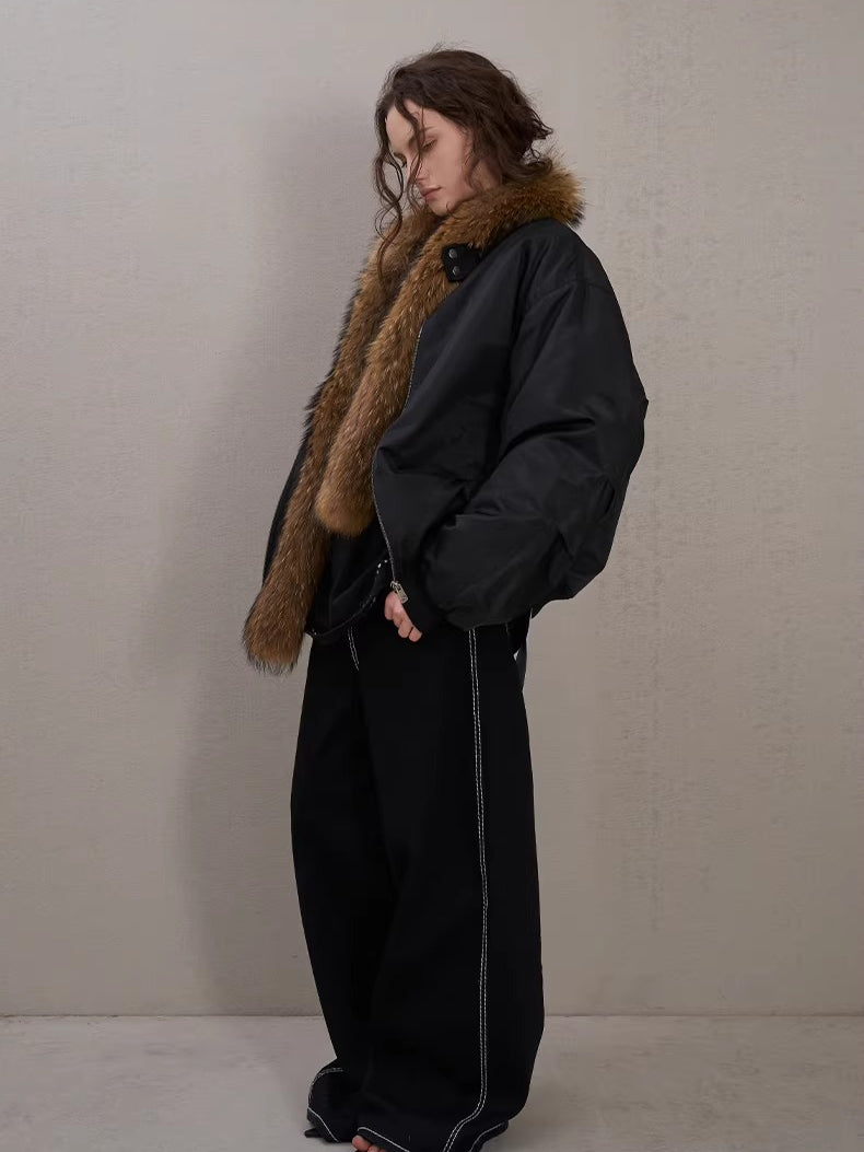 Raccoon Fur Trim Quilted Jacket