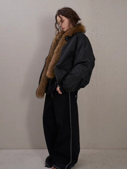 Raccoon Fur Trim Quilted Jacket