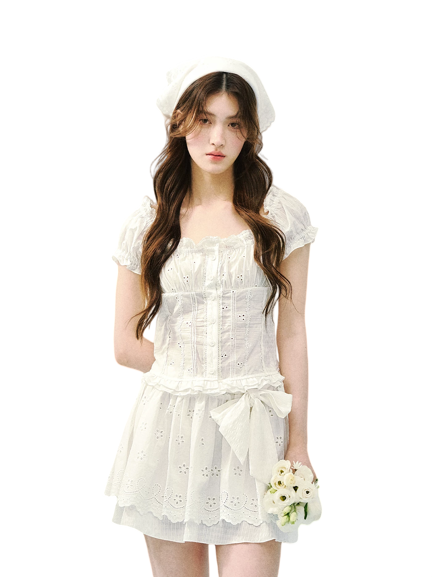 Vintage Plaid Lace Ribbon Two-Piece Set