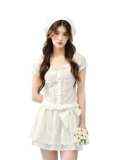 Vintage Plaid Lace Ribbon Two-Piece Set