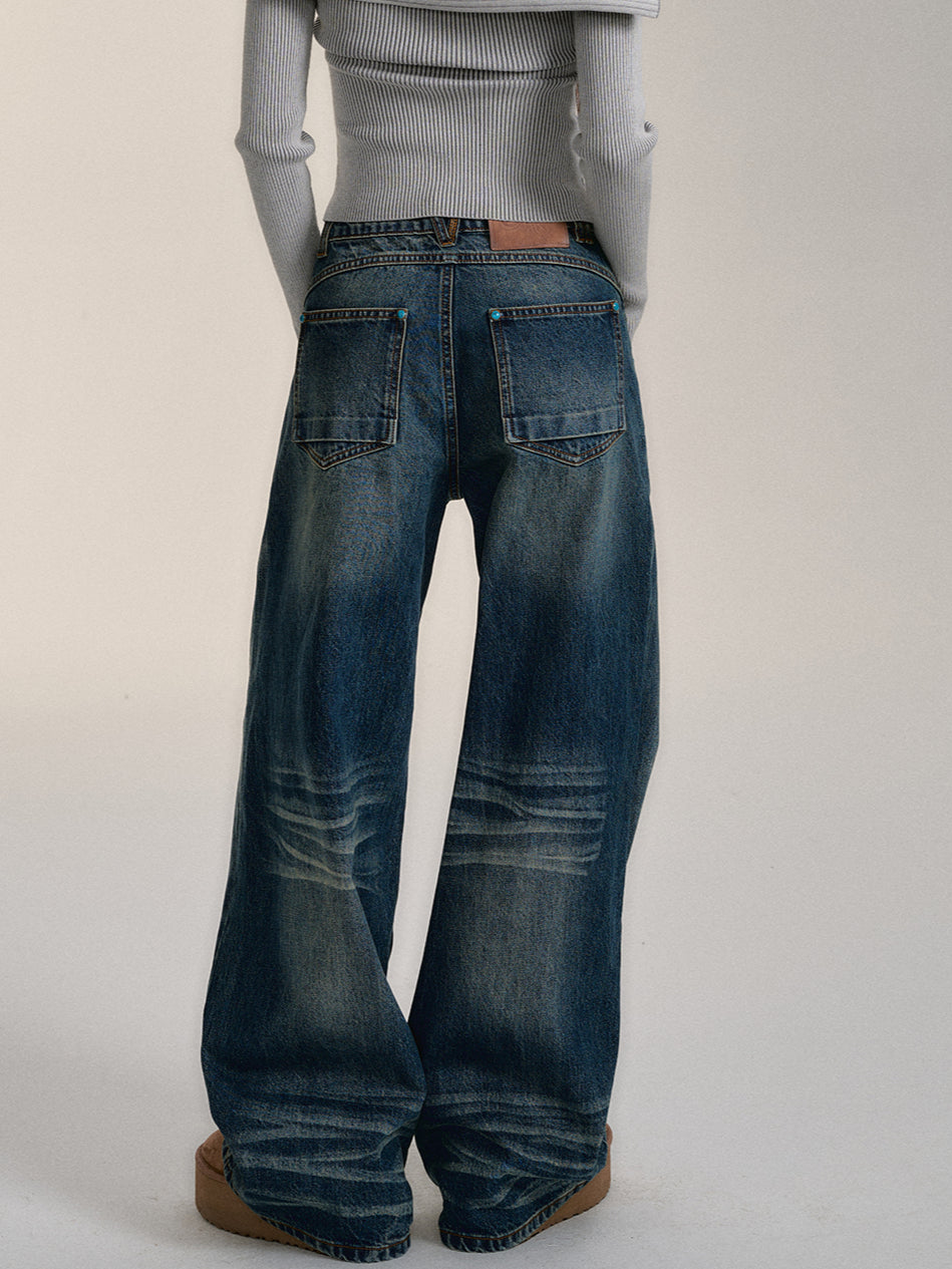 Vintage Washed Straigh-Leg Jeans