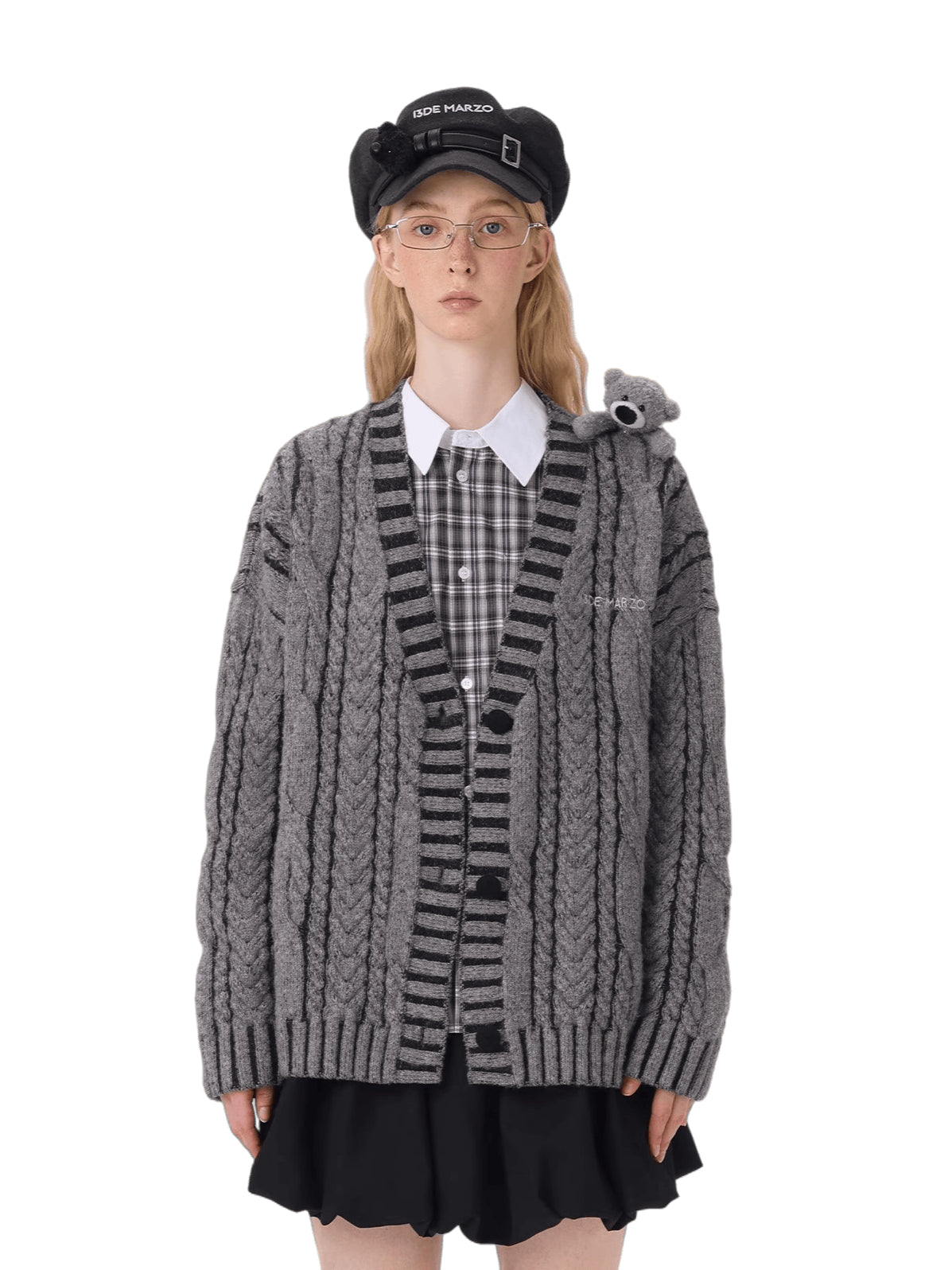 Textured Cable-Knit V-Neck Cardigan