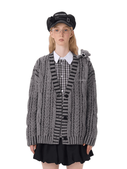 Textured Cable-Knit V-Neck Cardigan