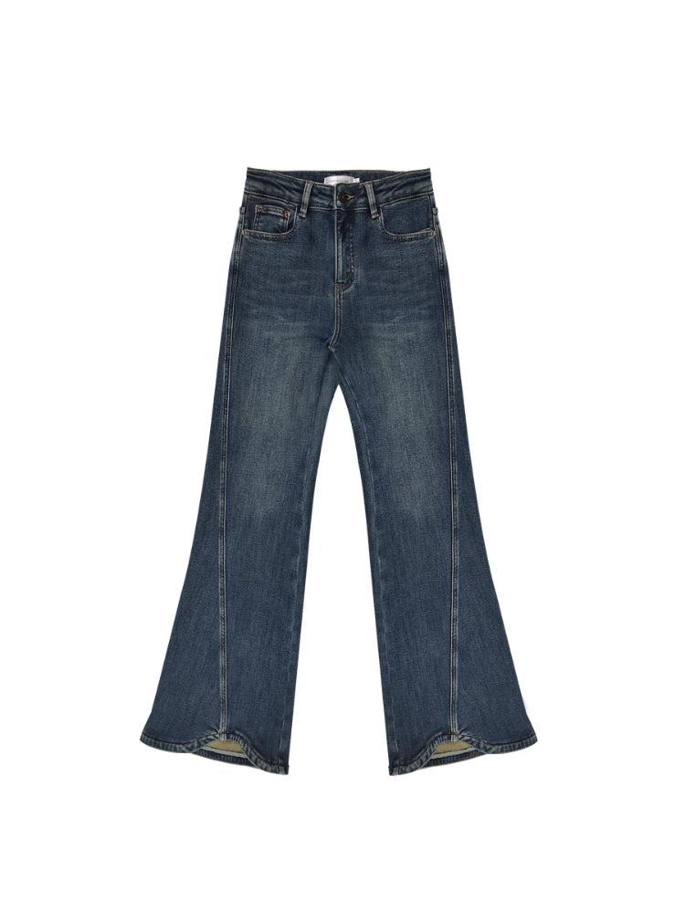 Wavy Hem Bell-bottom Straight-Leg Jeans