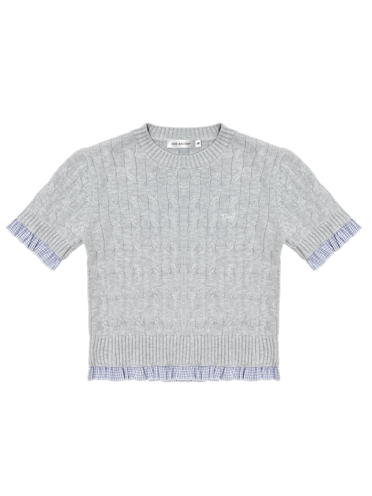 Ruffled Edge Cable Knit Short-Sleeve Top