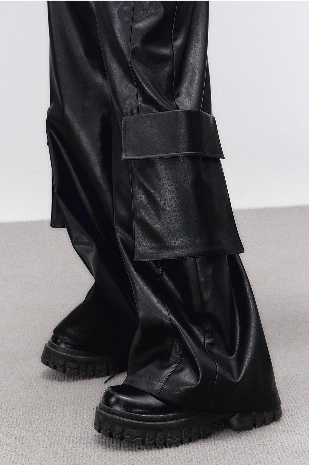 Black Rivet Straight Leather Pants - CHINASQUAD