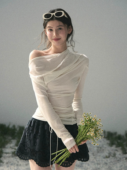 Light &amp; Shadow Asymmetric Long-Sleeve Top
