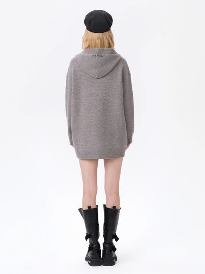 Hooded Knit Midi Dress Sweater