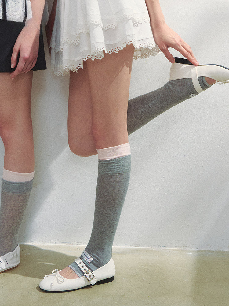 Color-blocking Miu Style Footed Socks