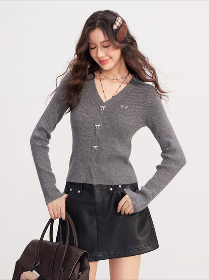 Shimmer Soft-Touch Knit V-Neck