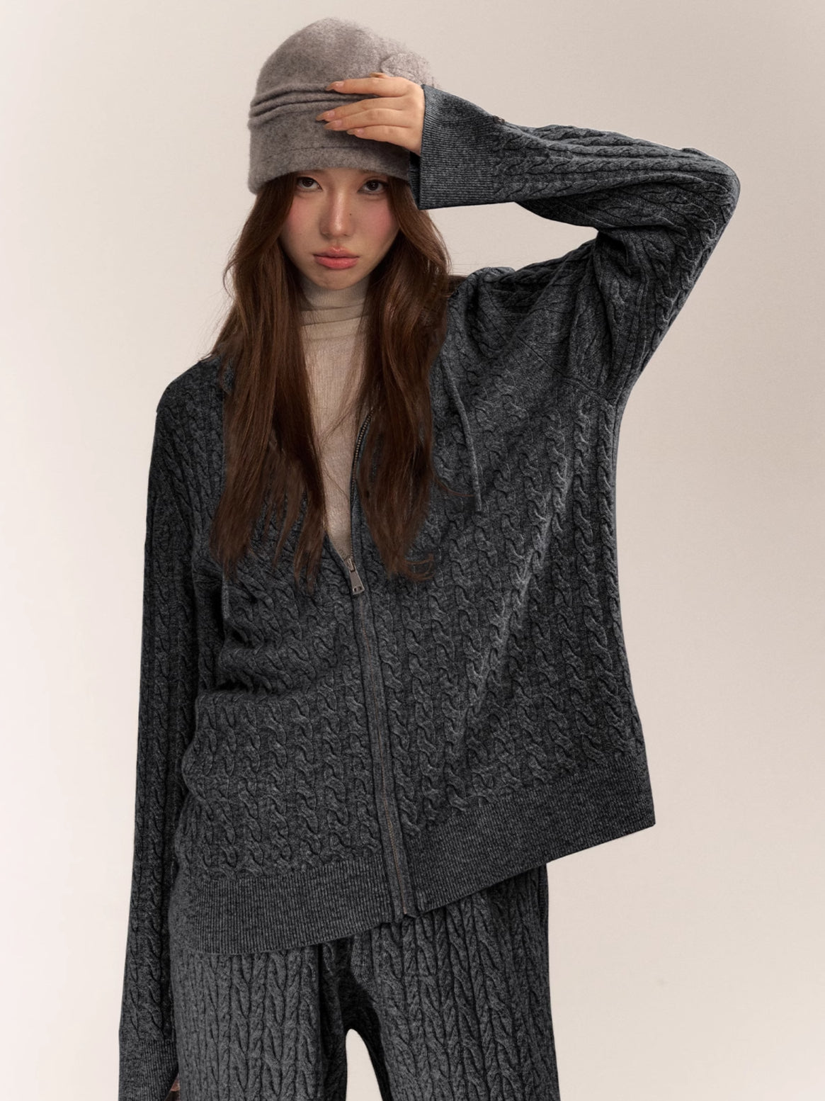 Wool Blend Hooded Knit Cardigan