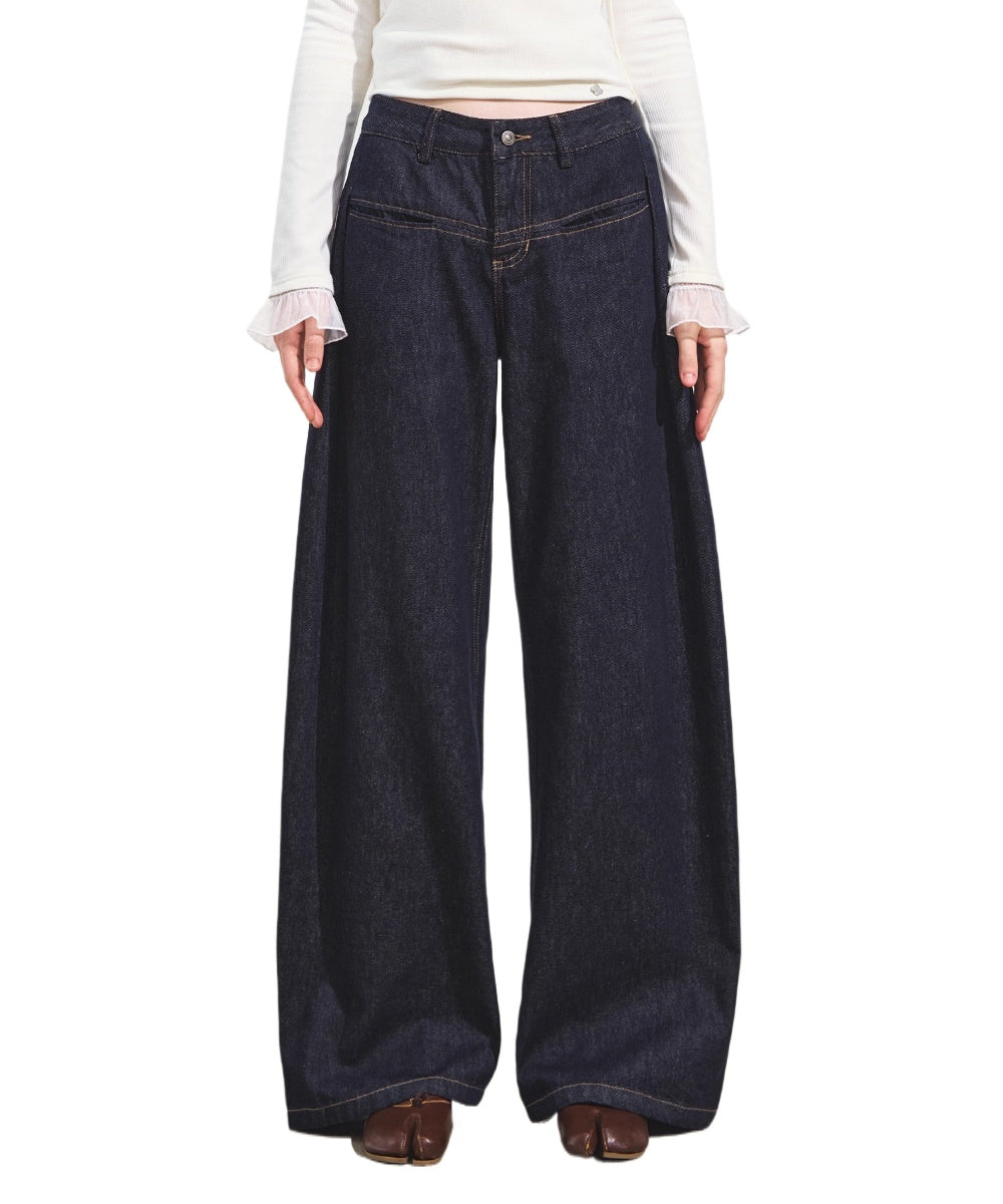 Raw Denim Pleated Banana Pants