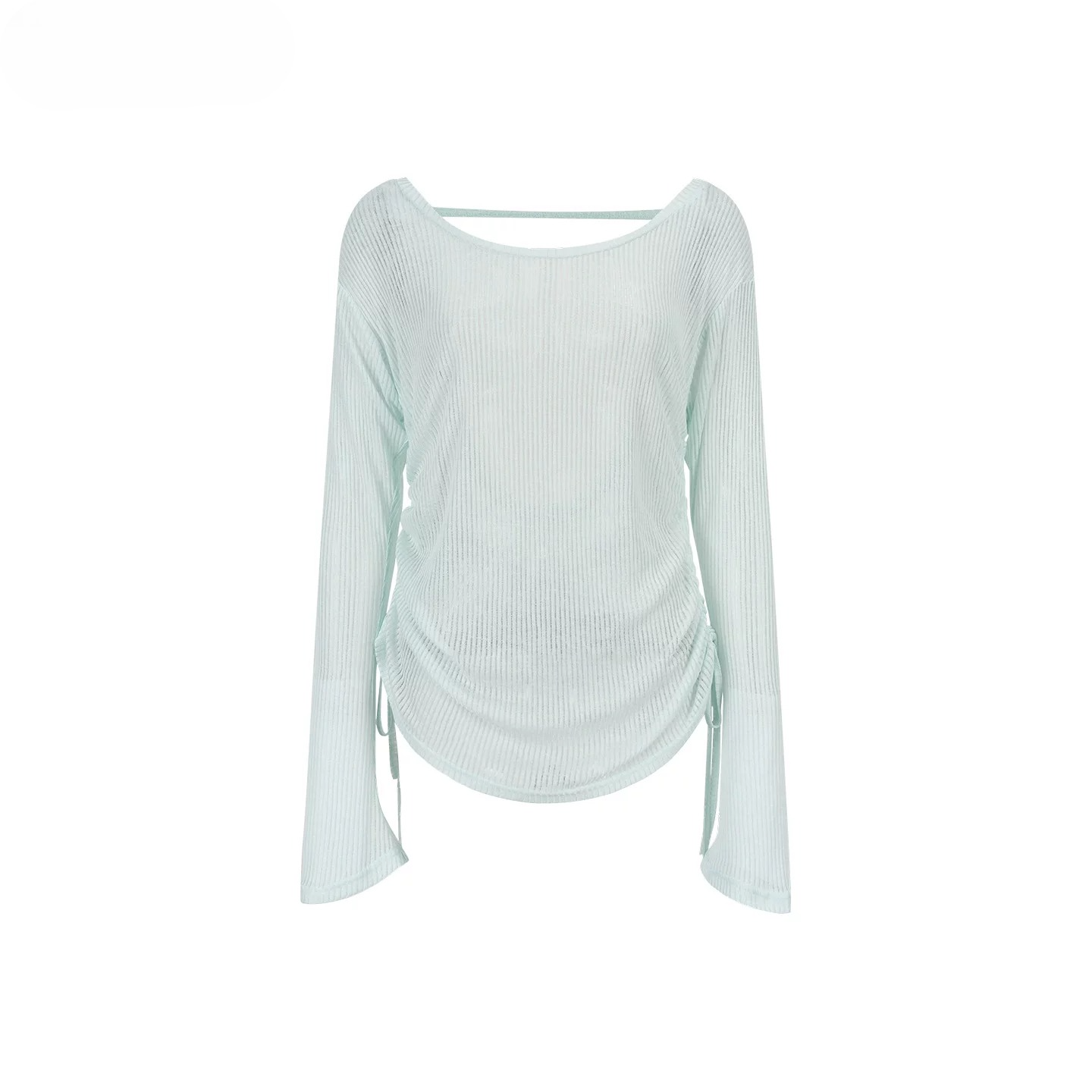 Sheer Textured Knit Open-Back Cover-Up Top