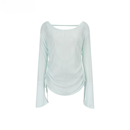 Sheer Textured Knit Open-Back Cover-Up Top