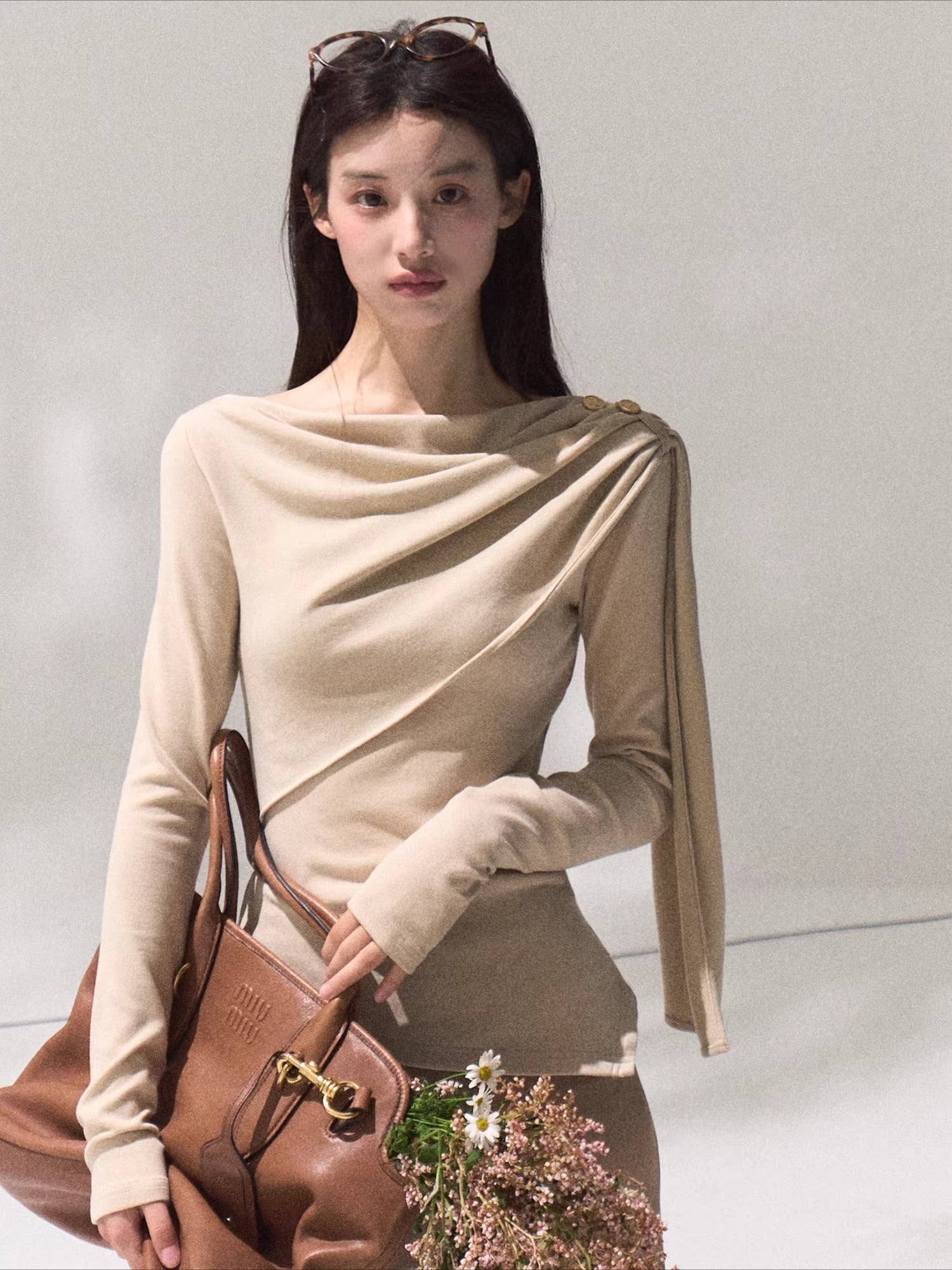 Draped Wrap-Neck Slim-Fit Knit Base Layer