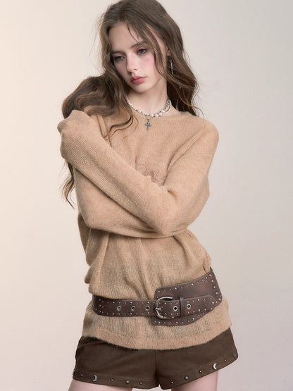 Loose Embroidered Minimalist Knit Crewneck
