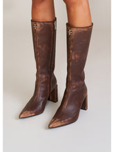 Compass Badge Sword Leather High Heel Boots Patina Wild Horse Brown Patina - CHINASQUAD