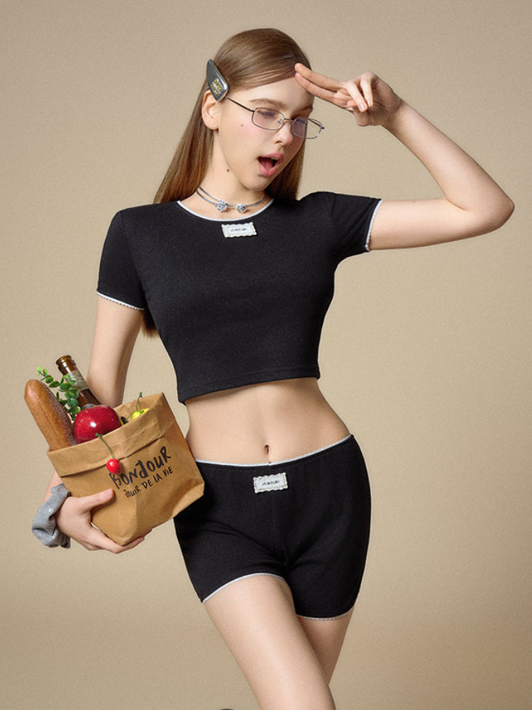 Silver-Filament Knit Low-Waist Shorts
