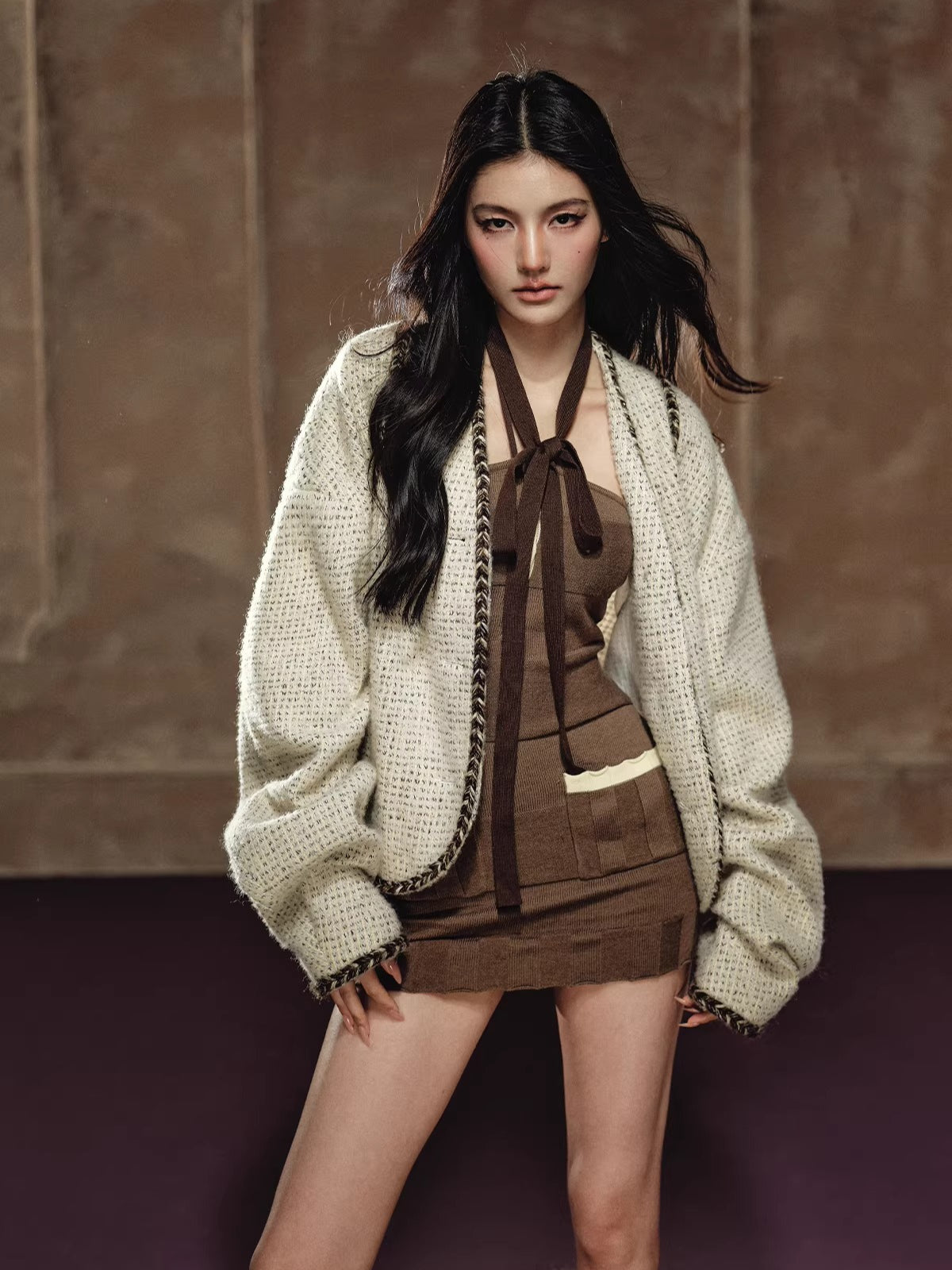 Wool-Blend Batwing Cardigan Jacket