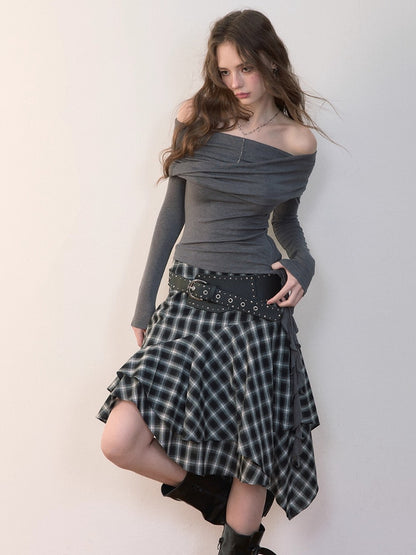 Irregular Vintage Plaid Skirt - CHINASQUAD