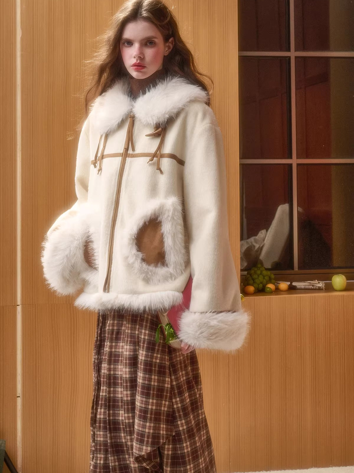 Wool-Blend Shearling-Style Oversized Jacket