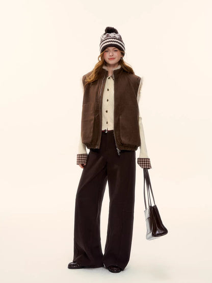 Vintage Brushed Curved-Leg Denim Pants