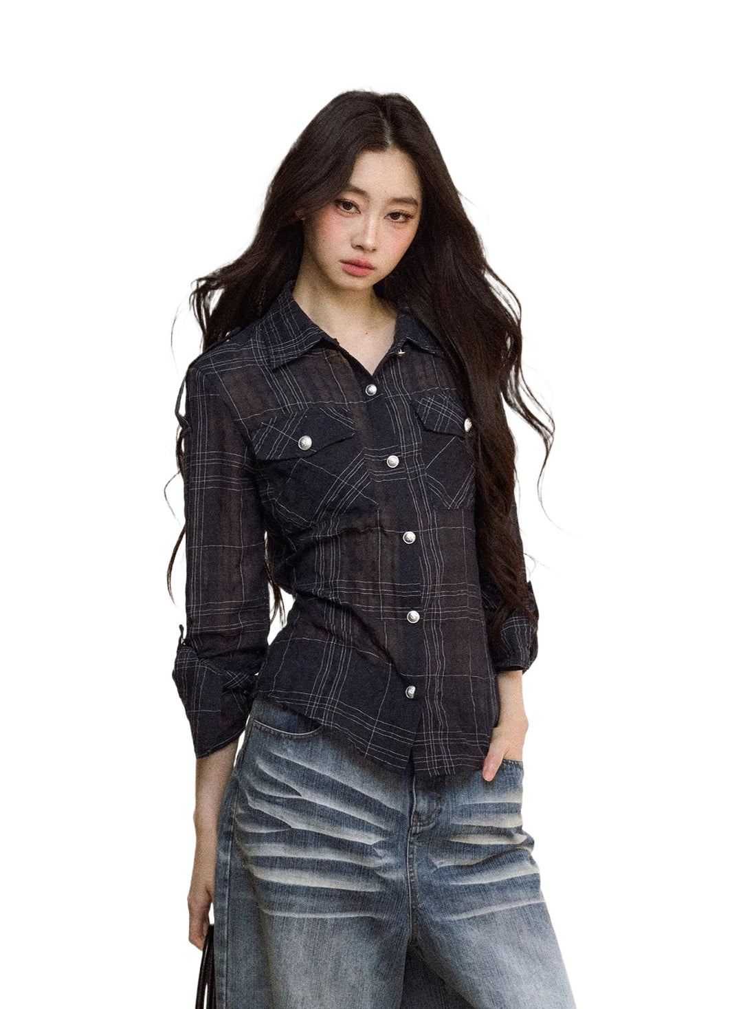 Asymmetric Plaid Cotton-Linen Shirt
