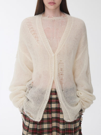 Mohair Star Cutout Slouchy Knit Cardigan