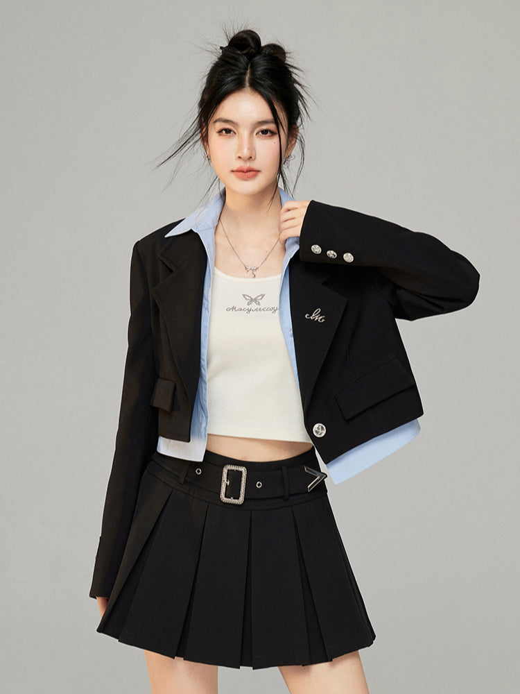 Removable Faux Two-piece Short Blazer