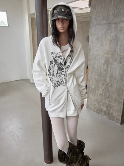 Cat Print Double-Zip Convertible Hoodie