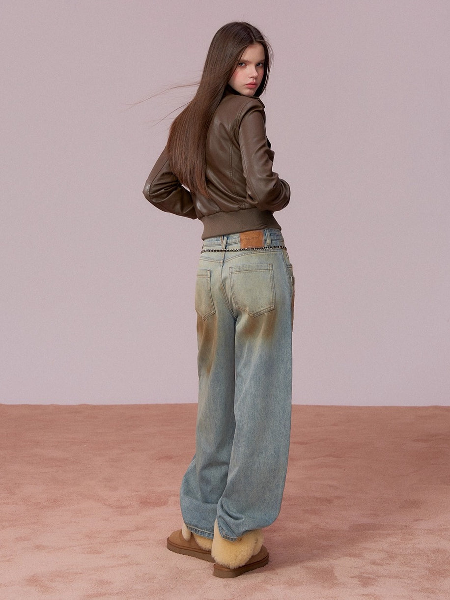 Fleece-Lined Cropped Moto Jacket