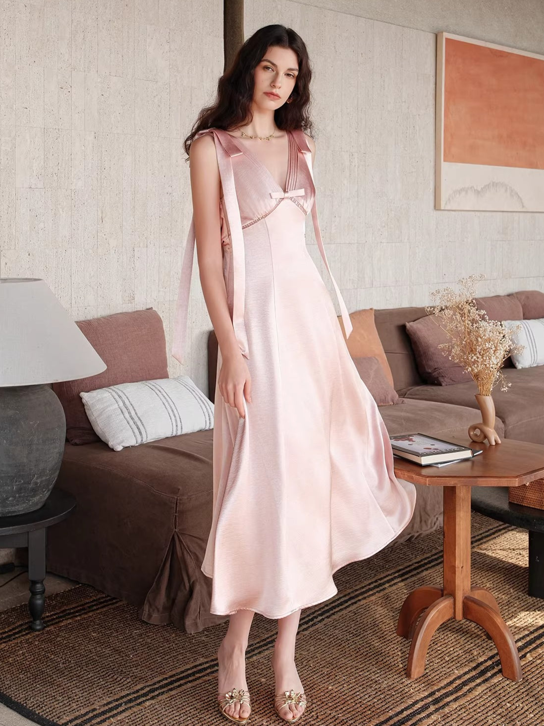 V-Neck Cutout High-Waist Maxi Dress