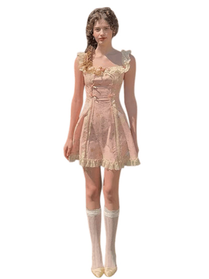 Vintage Pastoral Printed Lace Slip Dress