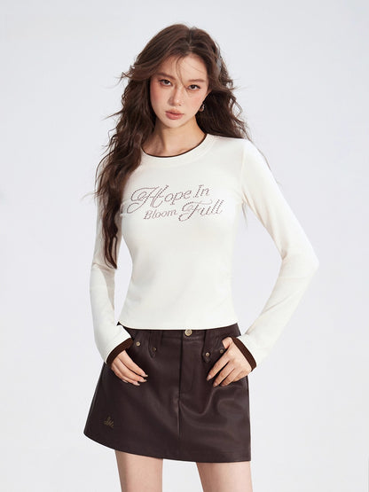 Dual-Layer Letter Embellished Slim-Fit T-Shirt