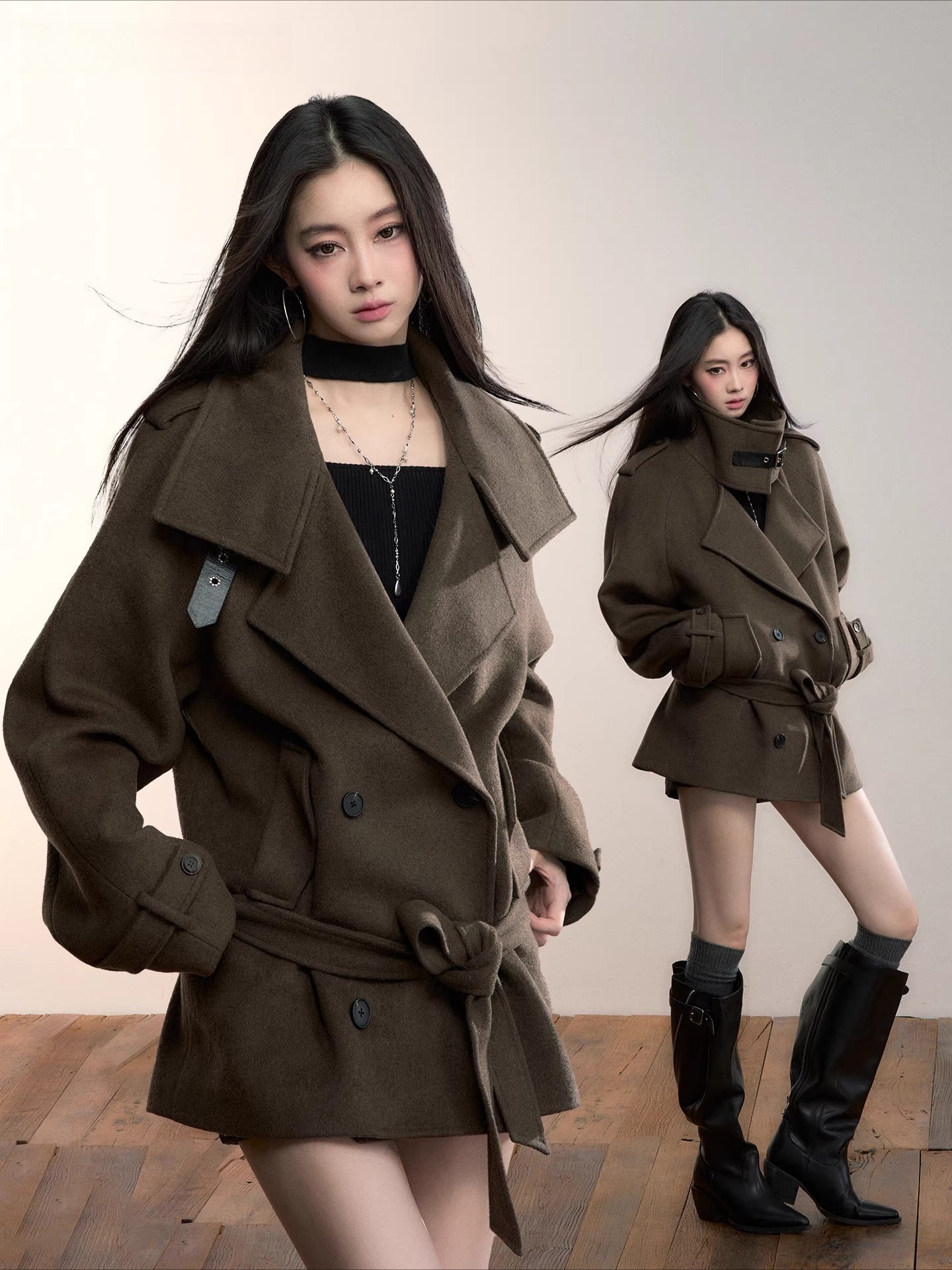Structured Wool Blend High-Neck Coat