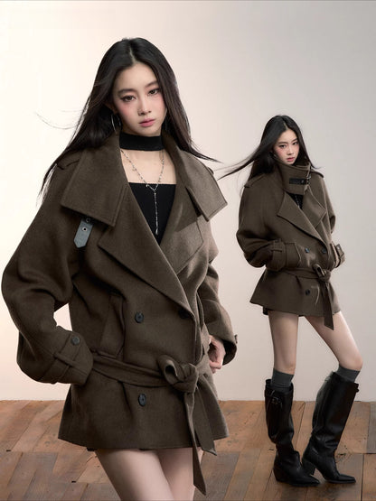Structured Wool Blend High-Neck Coat