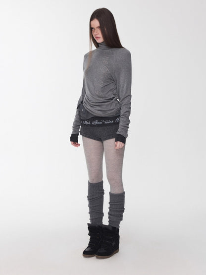 Rhinestone High-Neck Raglan Knit T-Shirt