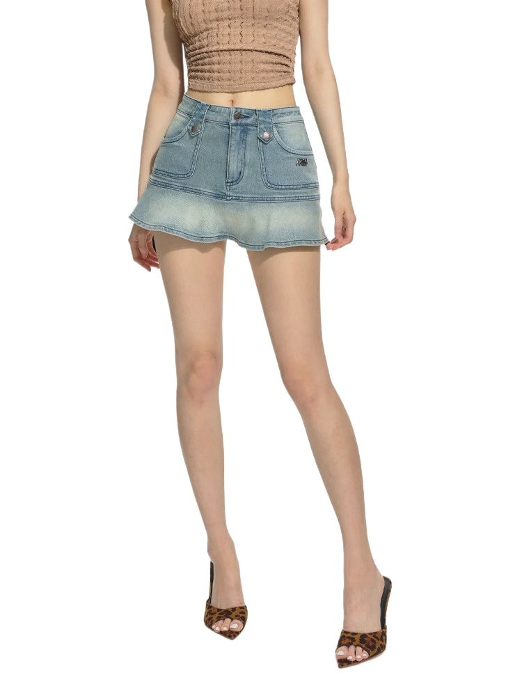 Black &amp; Blue Low-Waist Denim Mini Skirt