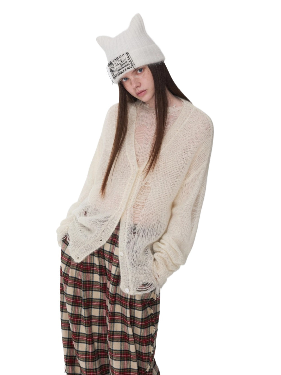 Mohair Star Cutout Slouchy Knit Cardigan