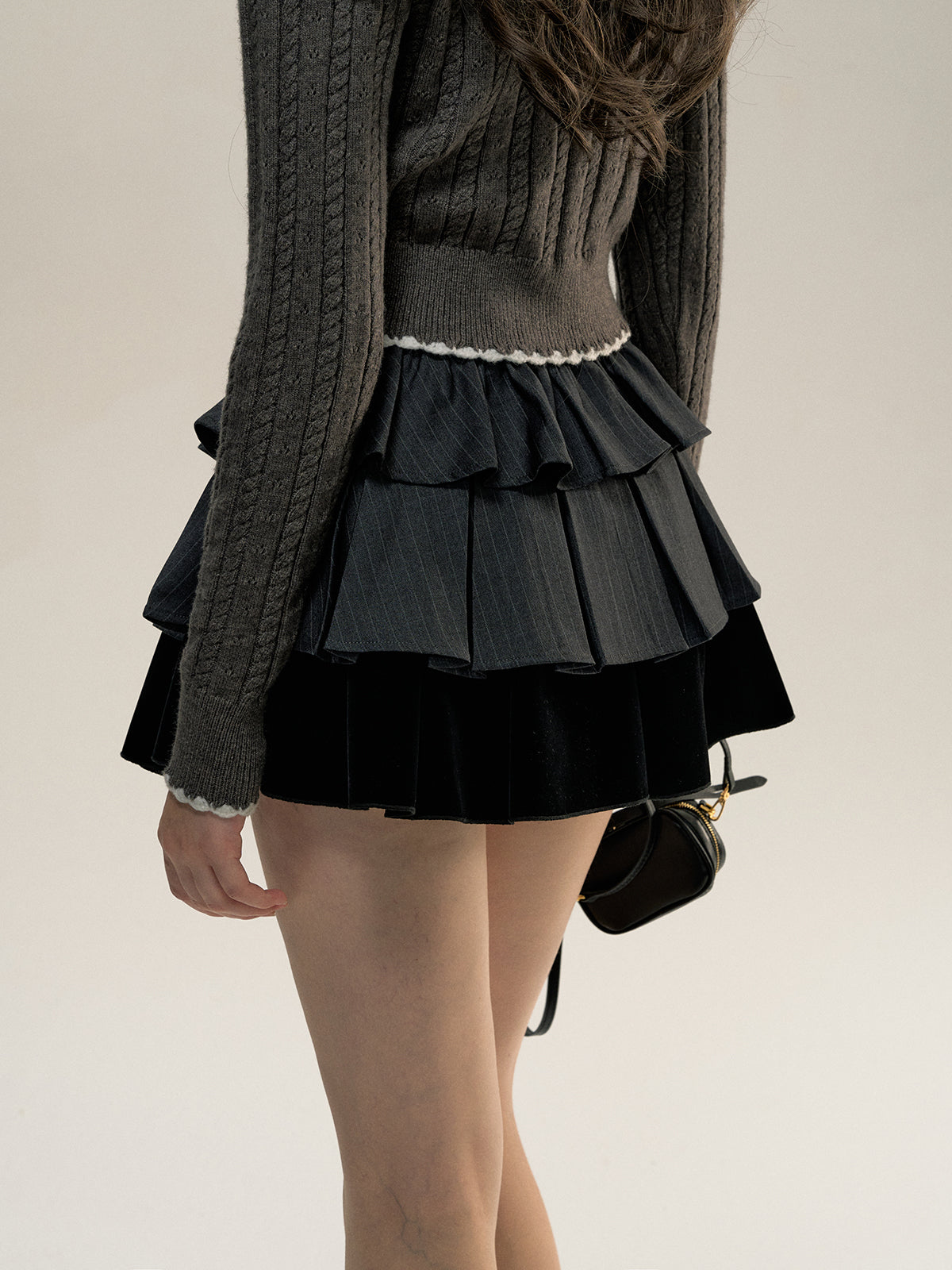 Gray Pleated Double Mini Skirt