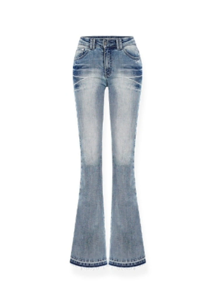 Washed Stretch Slim Flare Jeans