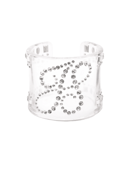 Crystal-Embellished Transparent Resin Cuff Bracelet