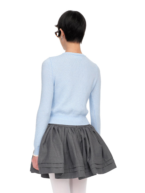 Blue &amp; Pink Ruffled Cuff Knit Crewnecks