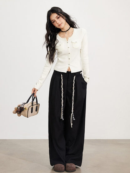 Merino Wool-Blend Ribbed Knit Cardigan
