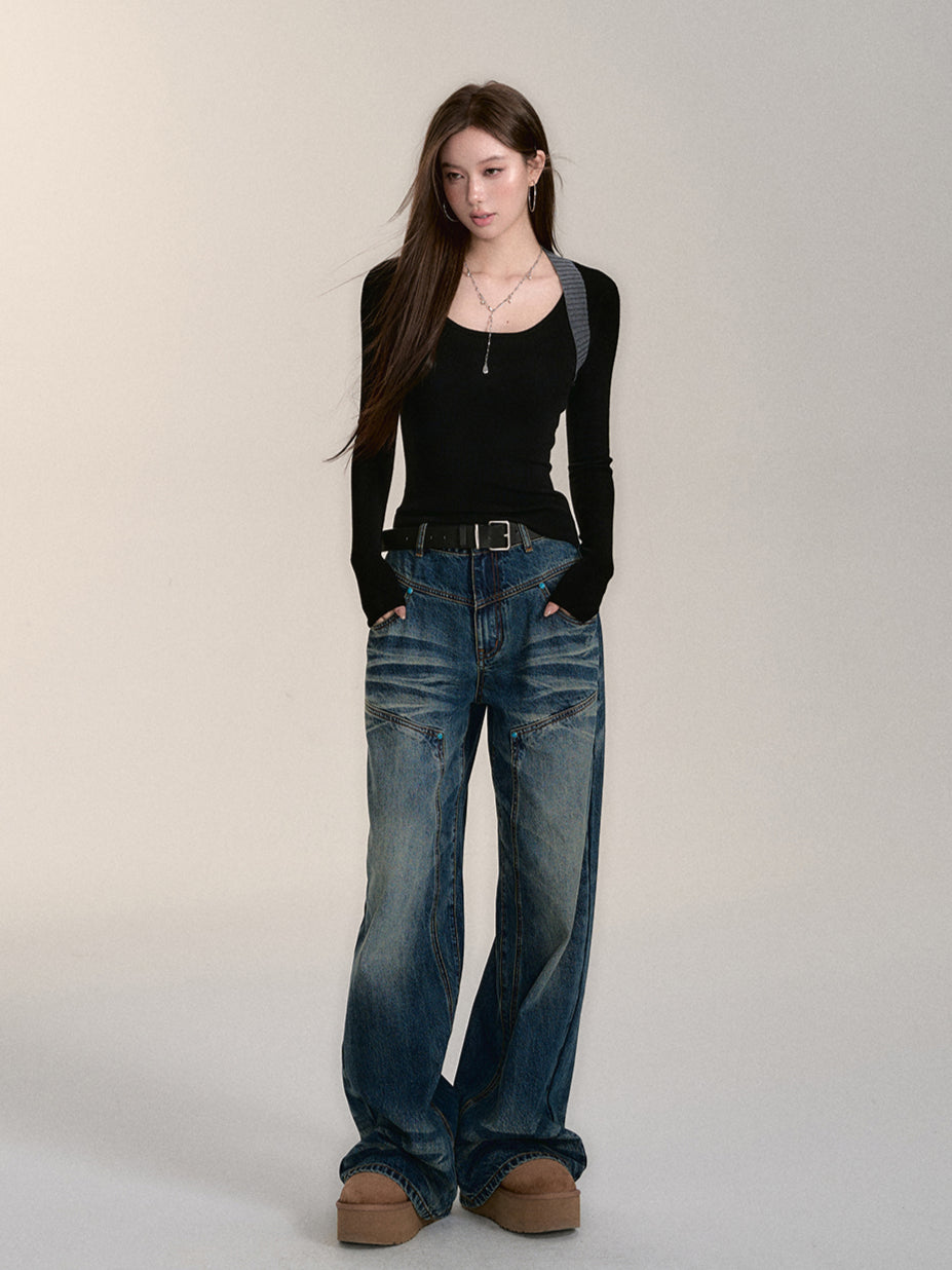 Vintage Washed Straigh-Leg Jeans