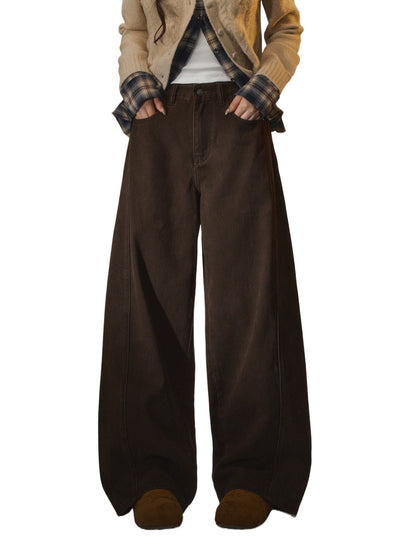 3D Seam Wide-Leg Crescent Denim Pants